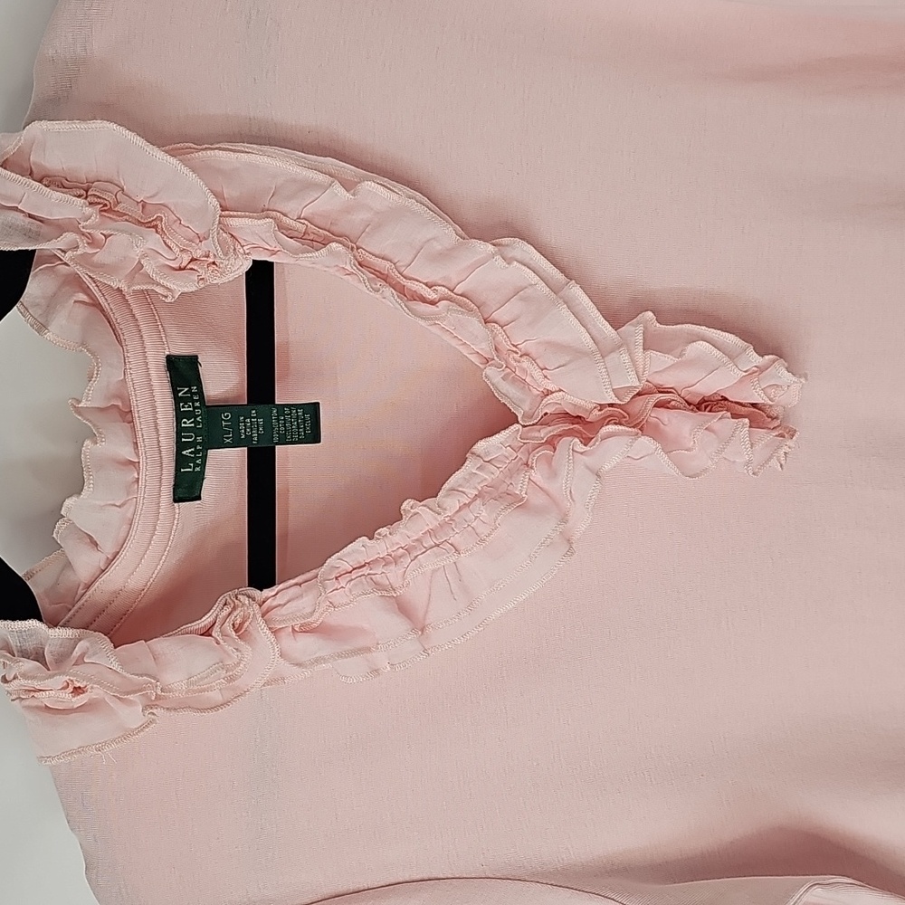 LRL Soft Pink Top w Dainty Ruffled Vneckline Classic Feminine Peasant Fairy - Picture 7 of 13